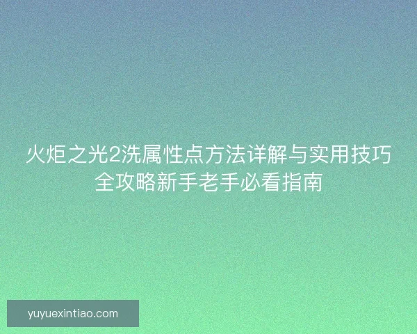 火炬之光2洗属性点方法详解与实用技巧全攻略新手老手必看指南
